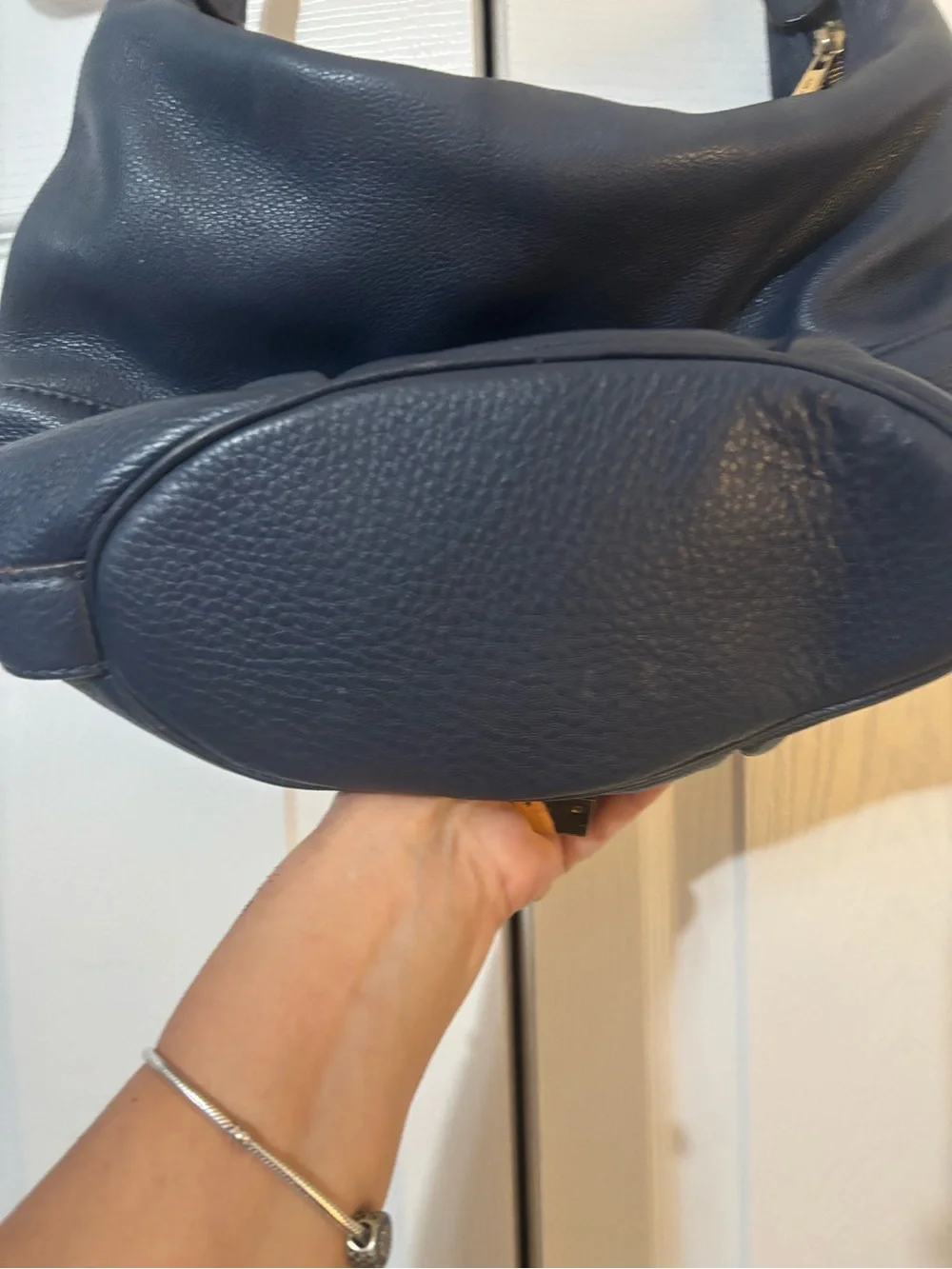 Michael Kors Dark Navy Pebbled Leather Hobo with Gold MK Emblem